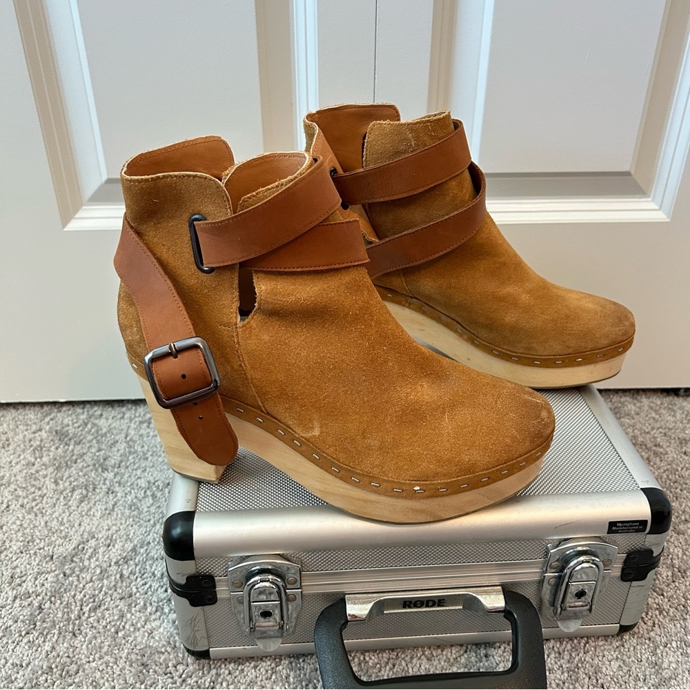🧡‎ Free People Buckled Suede Platform Clogs - Size 9 - Picture 2 of 6